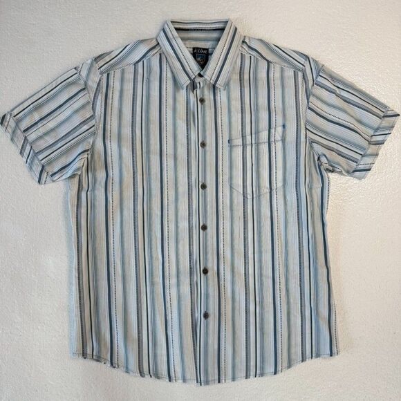Kuhl Men’s Suncel Button-Up Medium Shirt Blue Striped Hiking Outdoors Mountains - Picture 2 of 6
